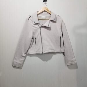 Open SZN Jacket Womens Large Natural Asymmetrical Zip Moto Biker Buckle BK15307